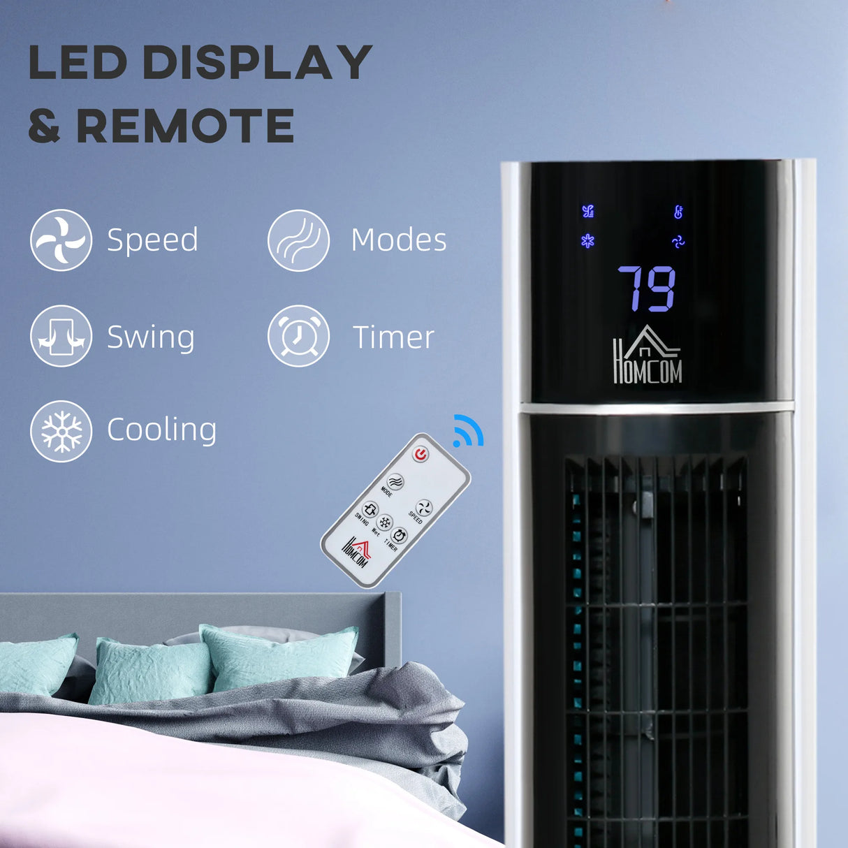 HOMCOM Portable Air Cooler, 3L Tank Evaporative Ice Cooling Tower Fan with 3 Modes, 3 Speeds, Remote, Timer, 60 Oscillating, Portable Swamp Cooler for Home Bedroom, White