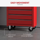 HOMCOM 5 Drawer Tool Box on Wheels, Lockable Steel Tool Cabinet with Side Handle, Red