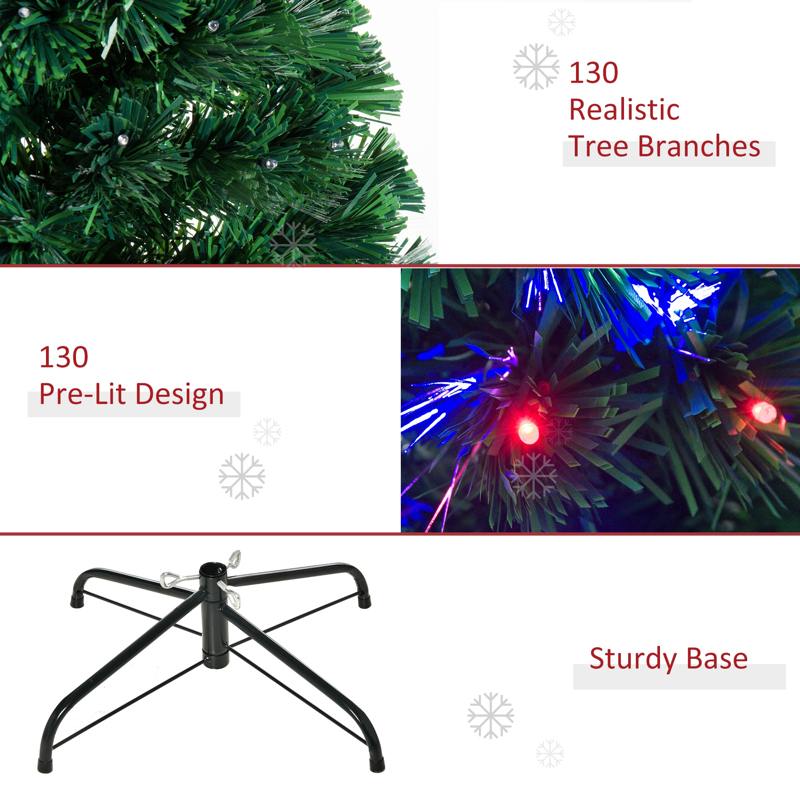 HOMCOM 4 Feet Prelit Artificial Christmas Tree with Multi-Coloured Fiber Optic LED Light, Holiday Home Xmas Decoration, Green