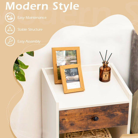 Set of 2 Nightstand with 1 Drawer and Storage Compartment