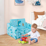 2-in-1 Toddler Fold-Out Couch Convertible Sofa with Side Pockets-Blue