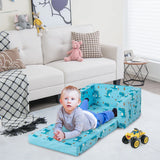 2-in-1 Toddler Fold-Out Couch Convertible Sofa with Side Pockets-Blue
