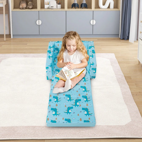 2-in-1 Toddler Fold-Out Couch Convertible Sofa with Side Pockets-Blue
