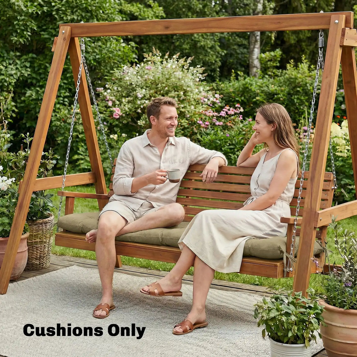 Outsunny Sun Lounger Cushion, Memory Foam Patio Chair Cushion with Ties, Outdoor Seat Pad Fits 190 x 60 cm Lounger, Sand