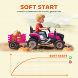 AIYAPLAY 12V Ride on Tractor and Trailer with Remote Control, Music, Shifter, Start-Up Sound, for Kids Ages 3-8 Years, Pink
