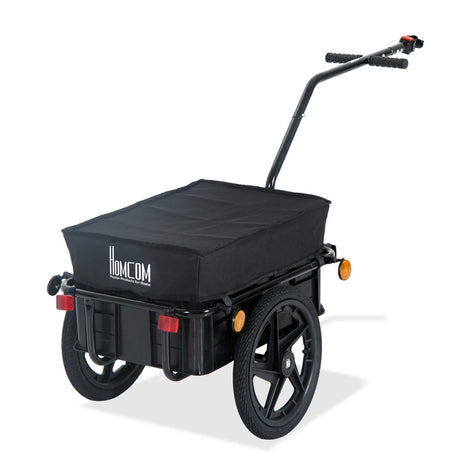 HOMCOM Cargo Trailer Bike Stroller Garden Trolley W/Carrier Utility Luggage & Wheels Black