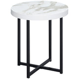 HOMCOM Round Side Table with Metal Legs, Modern End Table Bedside Table for Living Room, Bedroom, White