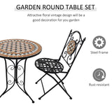 Outsunny 3 PCs Garden Mosaic Bistro Set Outdoor Patio 2 Folding Chairs & 1 Round Table  Outdoor Furniture Vintage