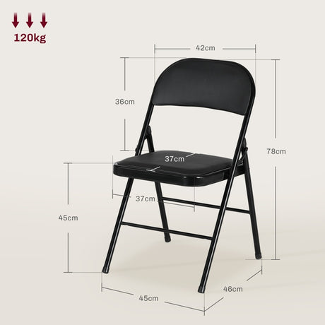 HOMCOM Set of Two Cushioned Steel Folding Chairs - Black