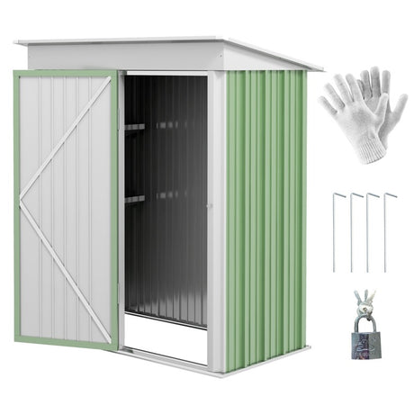 Outsunny Metal Garden Shed, Outdoor Lean-to Shed for Tool Motor Bike, with Adjustable Shelf, Lock, Gloves, 5'x3'x6', Green