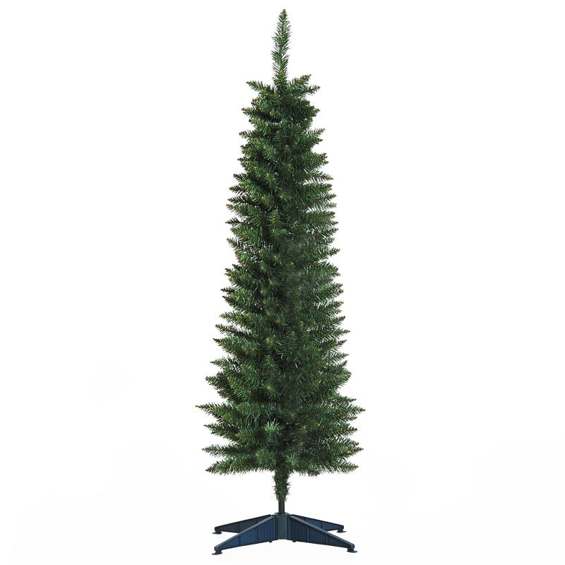 HOMCOM 5ft Unlit Artificial Christmas Tree, Pencil Slim Xmas Tree with Solid Stand and Realistic Branches, Green