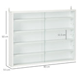 HOMCOM 5-Tier Wall Display Shelf Unit Cabinet w/ 4 Adjustable Shelves Glass Doors Home Office Ornaments 60x80cm White