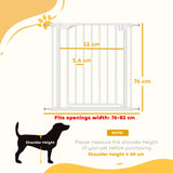 PawHut Baby Gate, Pet Safety Gate Pressure Fit, 76-82cm Wide with Two-Way Open, One-Hand Opening