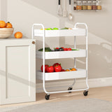 HOMCOM 3-Tier Storage Trolley on Wheels, Rolling Utility Cart with Mesh Backets for Kitchen, Bathroom, Bedroom, White