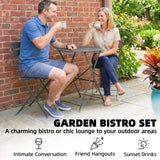 Outsunny Folding Garden Bistro Set, Outdoor Round Bistro Table and Chairs Set 2 with Electrophoresis Metal Frame, Grey