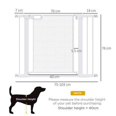 PawHut Pet Safety Gate, for Doorways, Staircases, Hallways, with Extensions Kit, 75-103cm - White