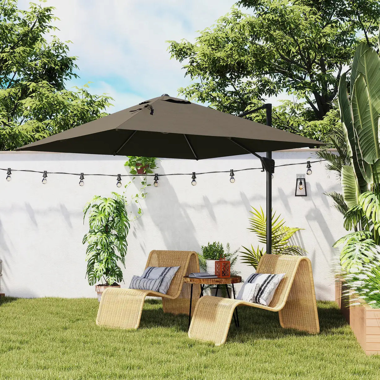 Outsunny Patio Offset Parasol Umbrella - Tan