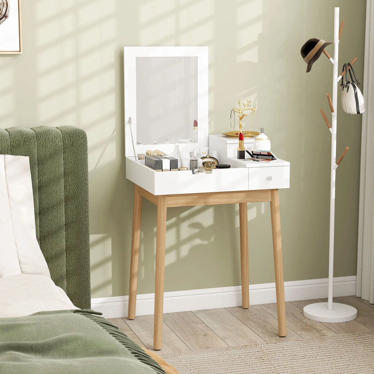 HOMCOM Dressing Table with Flip-up Mirror, Makeup Desk with 2 Drawers, Vanity Table Writing Desk for Bedroom Living Room, White