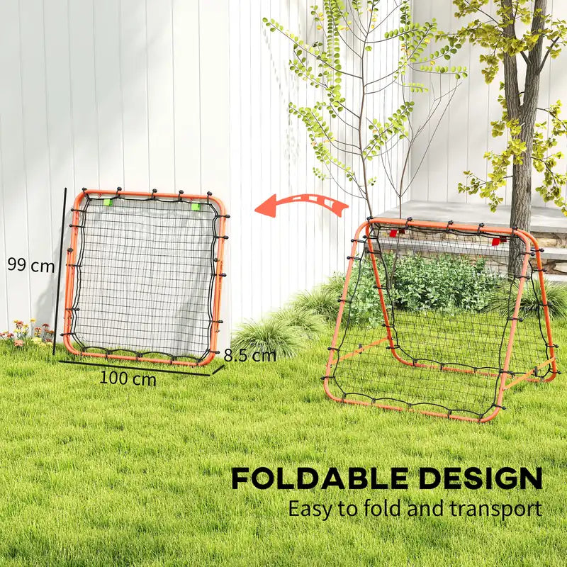 HOMCOM Double Sided Football Rebounder Net, Football Rebound Goal with Five Adjustable Angles, Orange