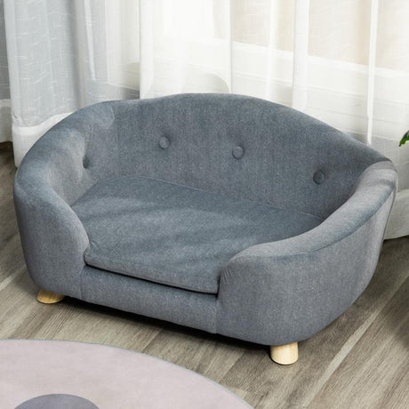 PawHut Dog Sofa Bed Pet Chair Couch with Water Resistant Fabric, Kitten Lounge with Soft Cushion Washable Cover, Wooden Frame for Mini Size Dogs - Grey