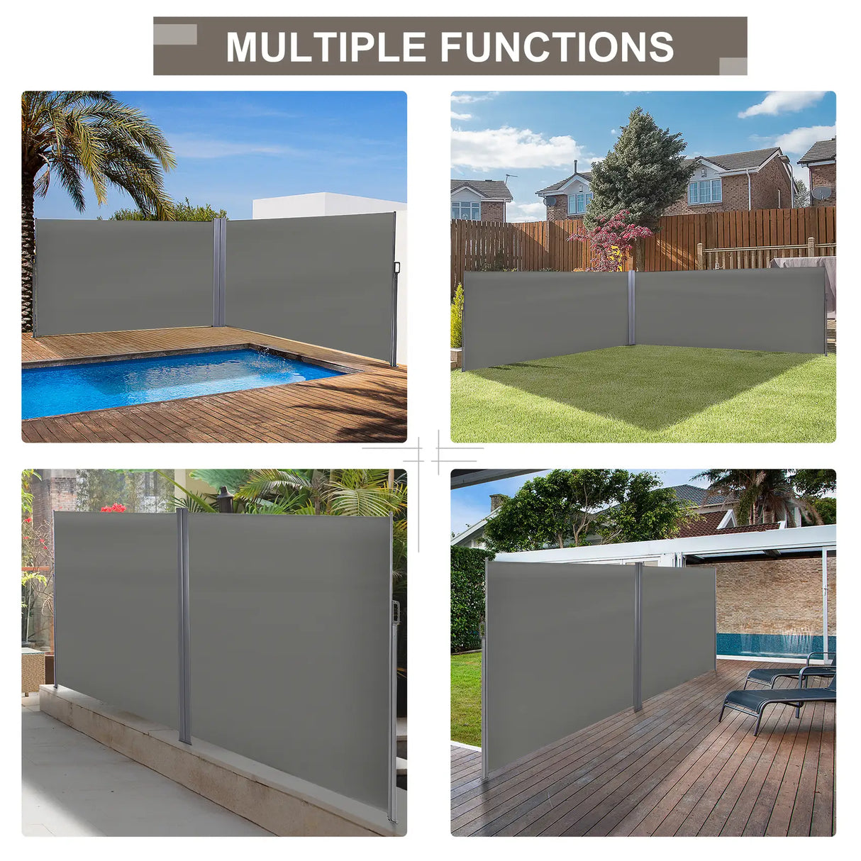 Outsunny 6 x 2m Retractable Sun Side Awning Screen Fence Patio Garden Wall Balcony Screening Panel Outdoor Blind Privacy Divider  Grey