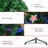 HOMCOM 4FT Prelit Artificial Christmas Tree Fibre Optic Star LED Light Holiday Home Xmas Decoration with LED Light for Indoor Party, Green