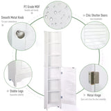 HOMCOM Tall Bathroom Cabinet Storage Cupboard Floor Standing Home Bathroom Furniture w/ 6 Shelves 165H x 34W x 20D cm White