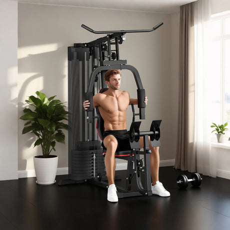SPORTNOW Weights Machine, Multi Gym with 45kg Weight Stack, Compact Home Gym Leg Press Machine for Full Body Training