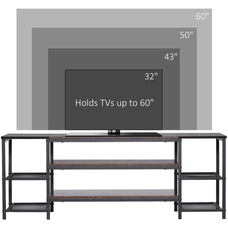 HOMCOM TV Unit Cabinet for TVs up to 60 Inches, Industrial TV Stand with Storage Shelves for Living Room, Brown and Black