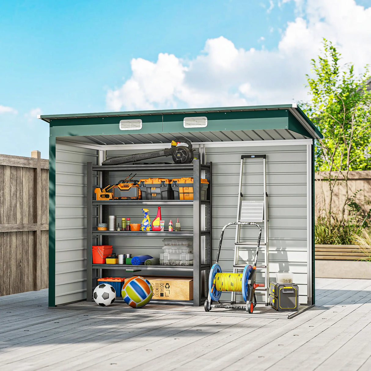Outsunny 3.7 x 7.9ft Galvanised Steel Shed, with Latched Door and Padlock - Green