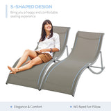 Outsunny Set of 2 S-shaped Foldable Lounge Chair Sun Lounger Reclining Outdoor Chair for Patio Beach Garden, Light Grey