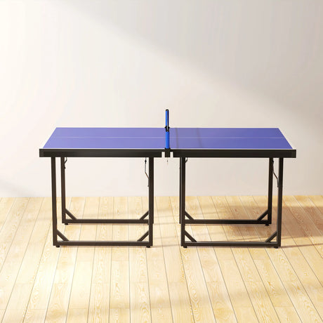 HOMCOM 6ft Table Tennis Table, Ping Pong Table with Net, Foldable and Portable Ping Pong Set for Indoor Outdoor Use, Easy Assemble, Midsize, Blue