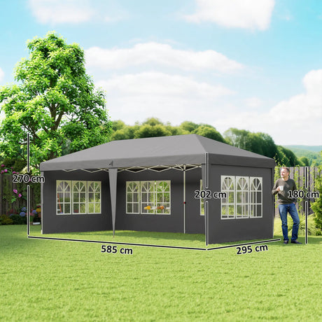 Outsunny 3 x 6m Pop-Up Gazebo, with Removable Walls - Grey