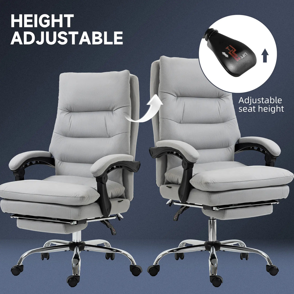 Vinsetto Office Chair with Footrest, Double Padding Ergonomic Desk Chair with 6-Point Vibration Massage and Back Heating, Microfibre Fabric with 135 Reclining Back, Grey