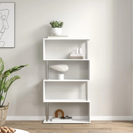 HOMCOM S Shape Bookcase, 5 Tiers Bookshelf, Modern Freestanding Storage Shelf for Home Office, Study, Living Room, 80 x 30 x 145cm, White