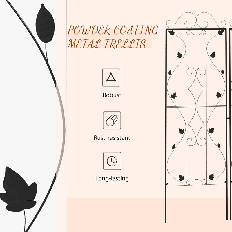 Outsunny Metal Trellis Set of 2, Garden Trellis for Climbing Plants Support Frames, Leaf Design