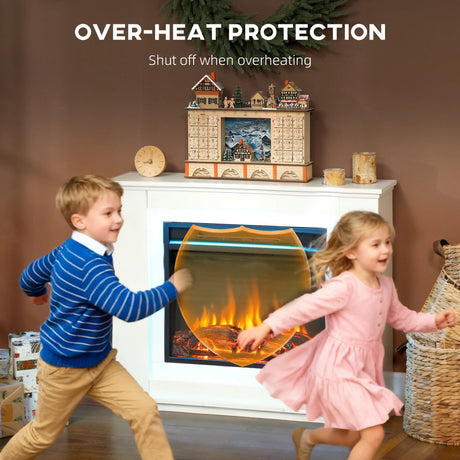 HOMCOM Electric Fireplace with 12 Colours Realistic Flame Effect & 5 Brightness Levels, 1000W/2000W Inset Electric Fire and Mantel Reach up to 30 m2 Space with Remote & Timer for Living Room, White