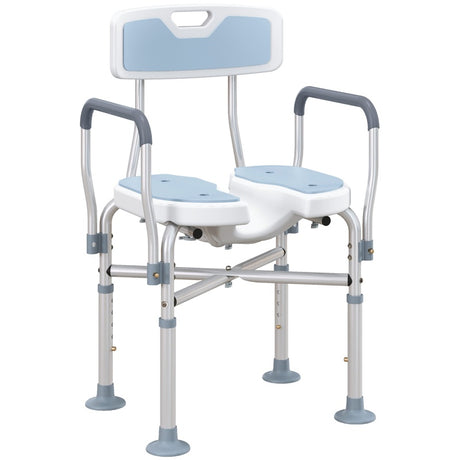 HOMCOM Aluminium Shower Chair, with Padded Seat - Light Blue