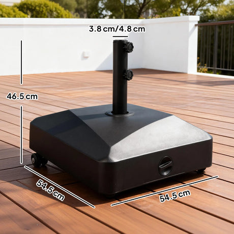 Outsunny Garden Parasol Base Holder, 43kg Water or 60kg Sand Filled, Outdoor Market Umbrella Stand Weight with Wheels and Brakes, Black