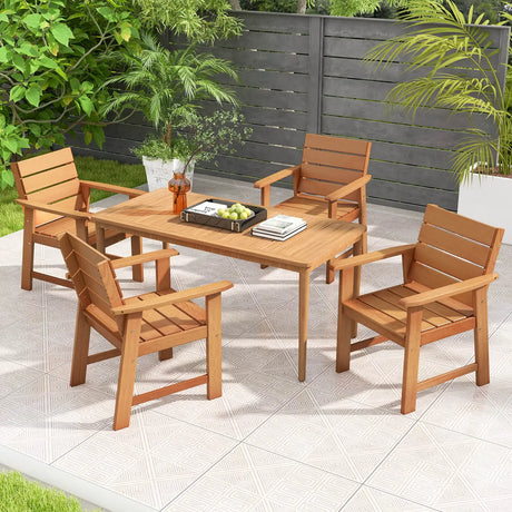 2 Piece Patio Hardwood Chair with Slatted Seat and Inclined Backrest