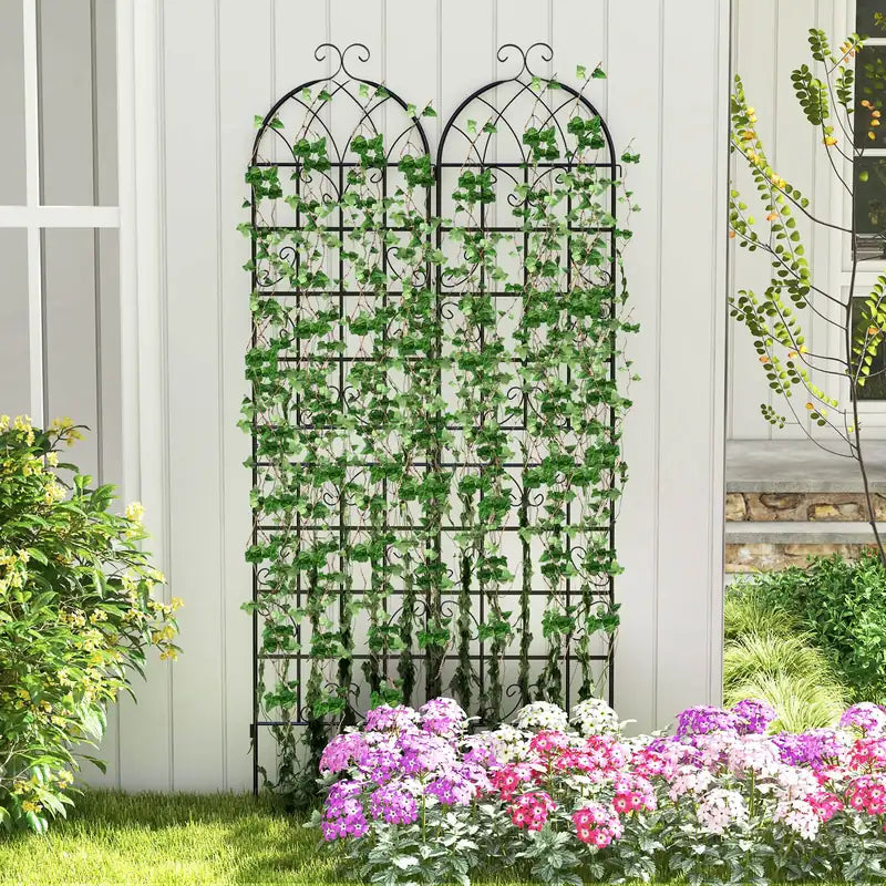 2 Pack Metal Garden Trellis Decorative for Climbing Plants-Black