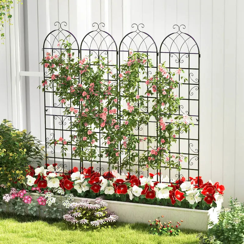2 Pack Metal Garden Trellis Decorative for Climbing Plants-Black