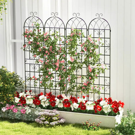 2 Pack Metal Garden Trellis Decorative for Climbing Plants-Black