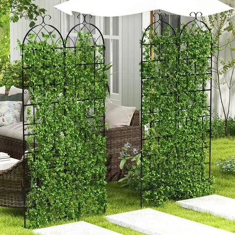2 Pack Metal Garden Trellis Decorative for Climbing Plants-Black