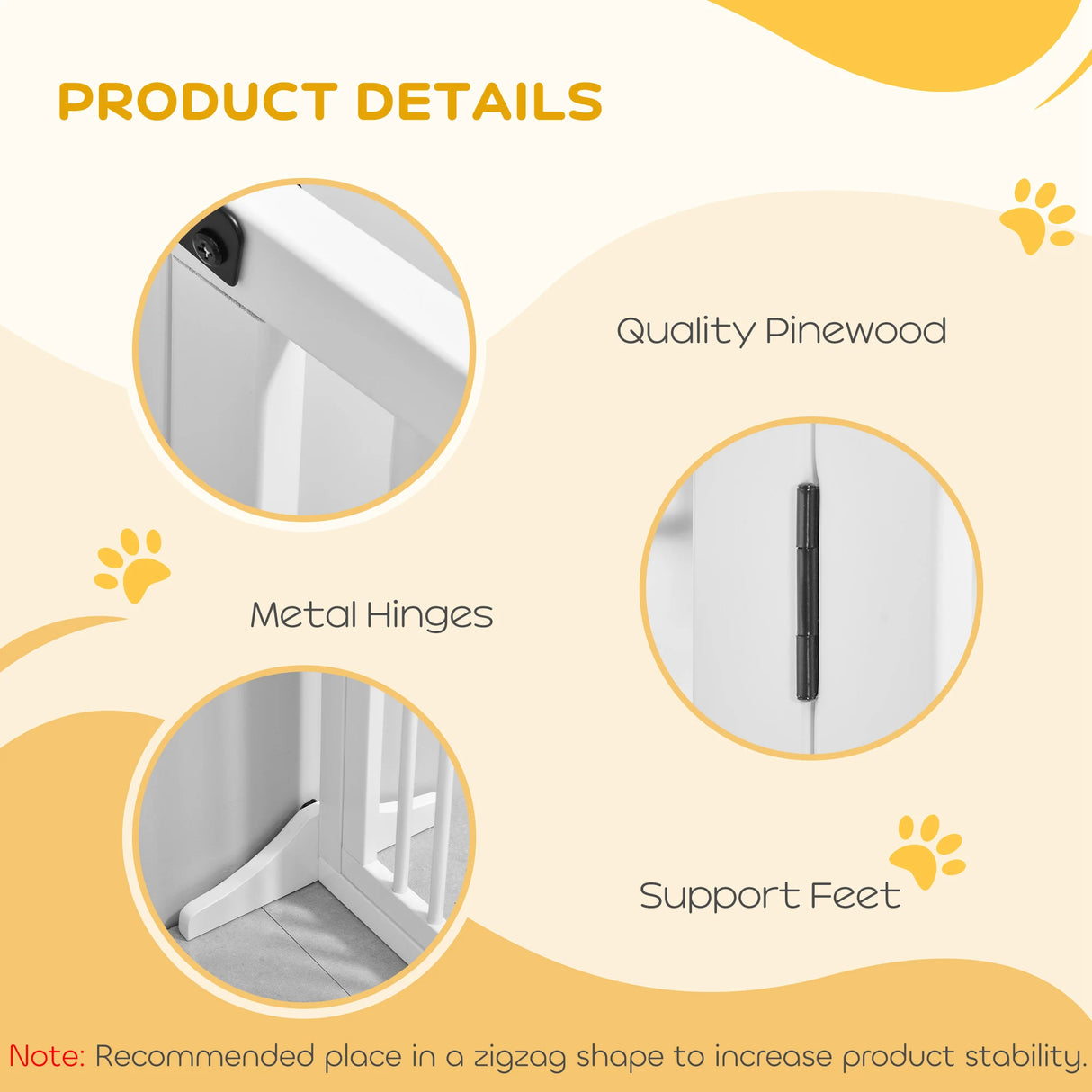 PawHut Wooden Dog Gate, Dog Fence Indoor, Freestanding Dog Barrier, Adjustable Lockable Fence with 3 Panels, 71H x 113-166W cm, White