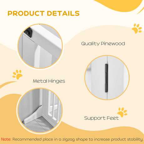 PawHut Wooden Dog Gate, Dog Fence Indoor, Freestanding Dog Barrier, Adjustable Lockable Fence with 3 Panels, 71H x 113-166W cm, White