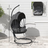 Outsunny Hanging Egg Chair Swing Hammock Chair with Stand, Cushion and Retractable Canopy, for Indoor and Outdoor, Grey