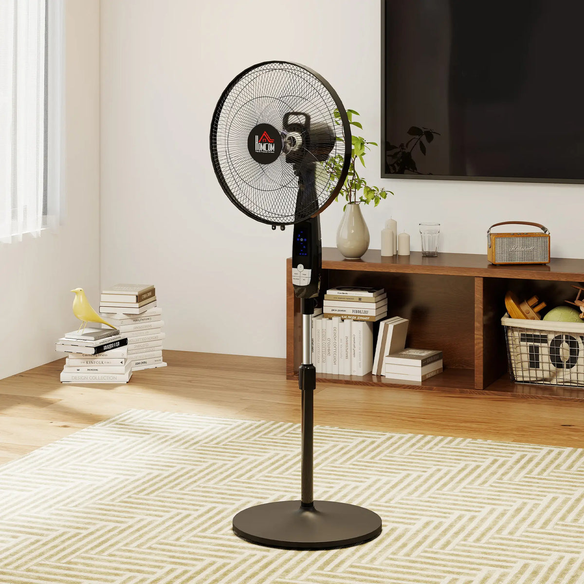 HOMCOM 16in Pedestal Standing Floor Fan, Oscillation Cooling Fan with Remote Control, Black