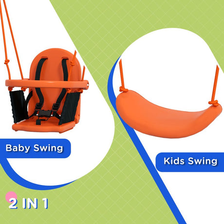 Outsunny Two-In-One Toddler Garden Swing, with Comfortable Seat, Safety Belt - Orange and Blue