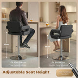 HOMCOM Bar Stools Adjustable Swivel Kitchen Chairs with Backrest Armrest Set of 2 PU Leather Black